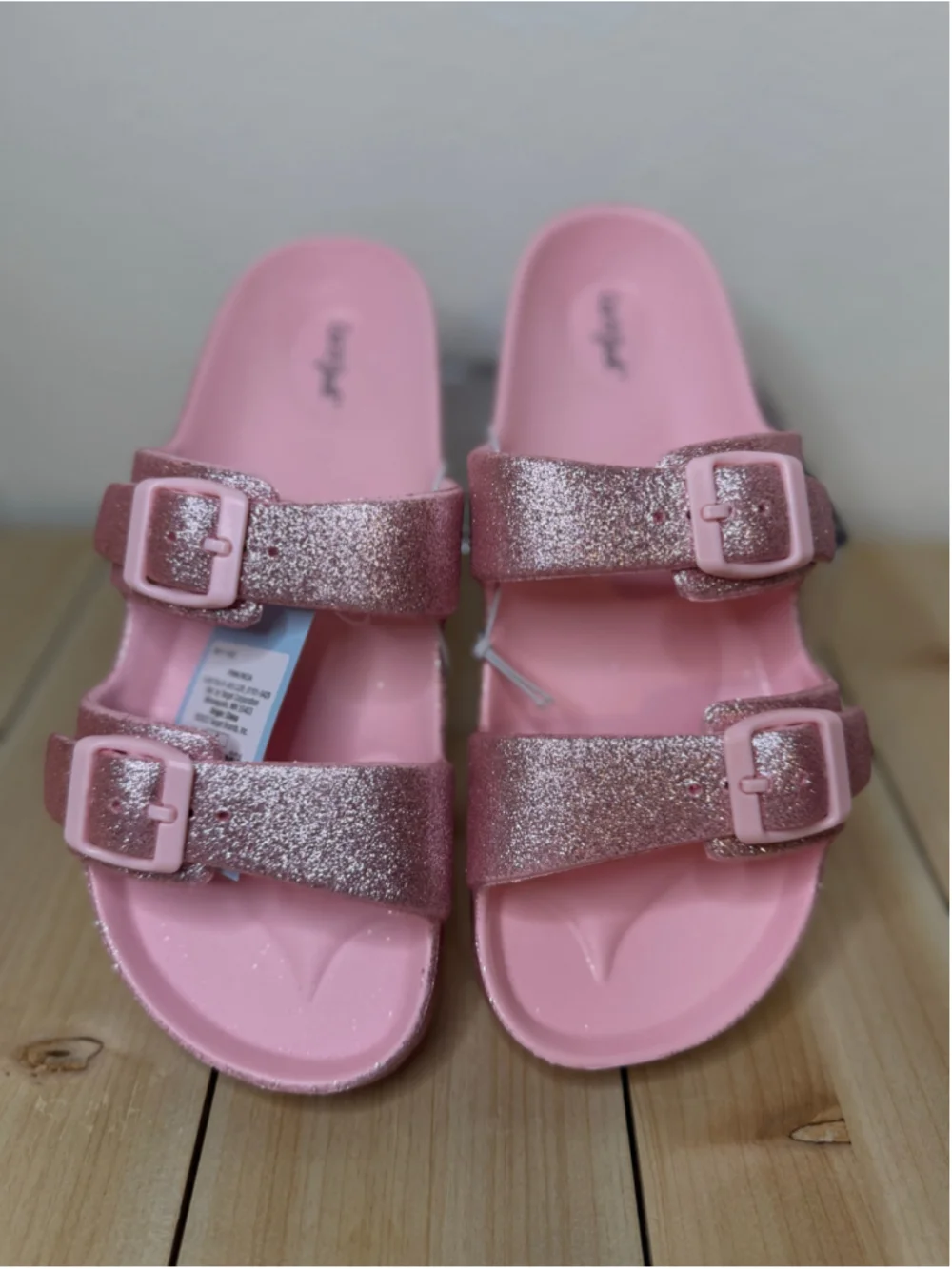 Cat & Jack Girls’ Pink Glitter Double Buckle Slide Sandals Size 4 NWT